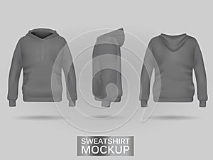 Grey sweatshirt hoodie without zip template in three dimensions