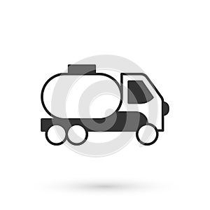 Grey Tanker truck icon isolated on white background. Petroleum tanker, petrol truck, cistern, oil trailer. Vector