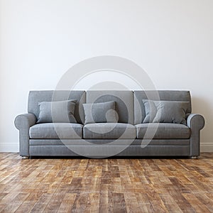 Grey Textile Classic Sofa In Minimalist Interior Room