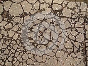 Texture of cracked asphalt after rain.