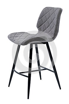 Grey textured chair isolated on white background. Upholstered office or cafe chair.