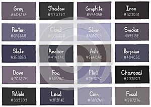 Grey Tone Color Shade Background with Code and Name