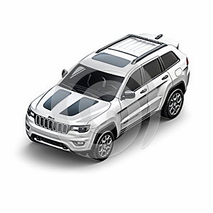 Grey Top View Of Realistic White Jeep Grand Cherokee