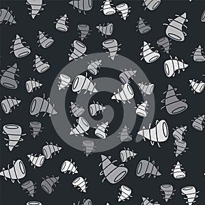 Grey Tornado icon isolated seamless pattern on black background.  Vector Illustration