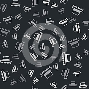 Grey Traditional spanish hat icon isolated seamless pattern on black background. Vector