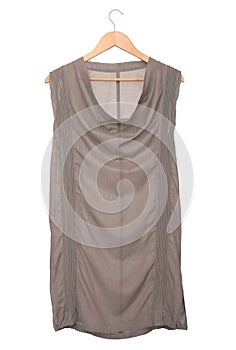 Grey tunic is on clothes-hanger.