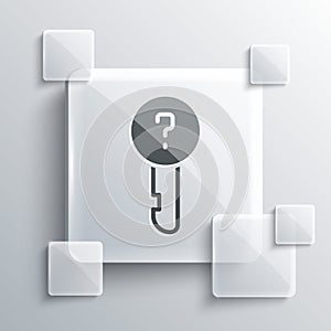 Grey Undefined key icon isolated on grey background. Square glass panels. Vector Illustration