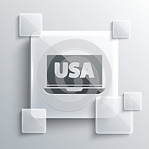 Grey USA United states of america on laptop icon isolated on grey background. Square glass panels. Vector