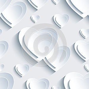 Grey Valentine's Day seamless pattern with 3d hearts