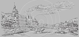 Grey vector hand drawing Paris 5