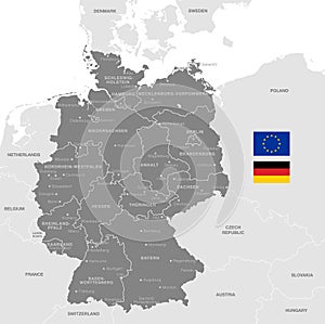 Grey Vector Political Map of Germany