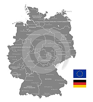 Grey Vector Political Map of Germany