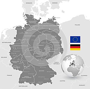 Grey Vector Political Map of Germany