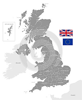 Gris mapa político de reino unido 