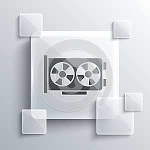 Grey Video graphic card icon isolated on grey background. Square glass panels. Vector