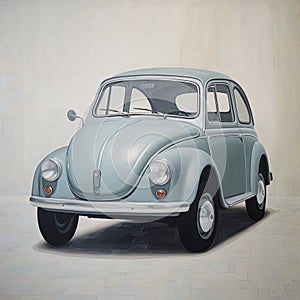 Grey Vw Bug Car Painting In Mori Kei Style