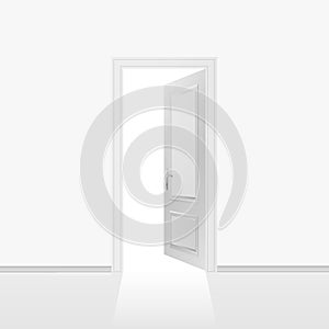 Grey wall with opened door.