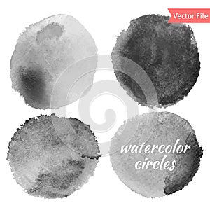 Grey Watercolor Vector Circles Set