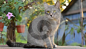 Grey and white cat itting in front of white background