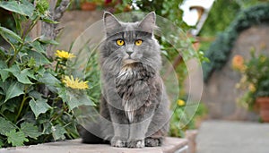 Grey and white cat itting in front of white background