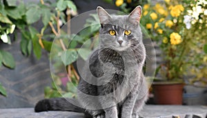 Grey and white cat itting in front of white background