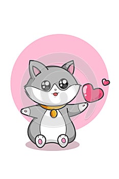 Grey white cat with love vector illustration