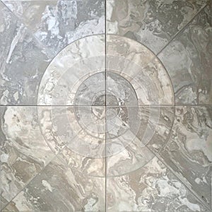 Grey and White Circular Geometric Tile Floor Pattern