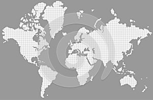 Grey and white dotted world map, vector illustration