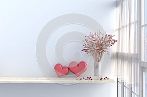 Grey-White living room decor with two hearts for valentine day.