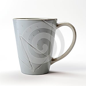 Grey And White Mug With Vray Tracing Style And Sharp Angles