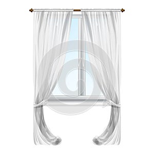 Grey window curtain icon, cartoon style