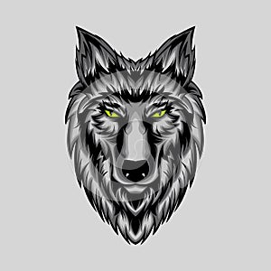 Animal Grey Wolf Face Simetric Front View