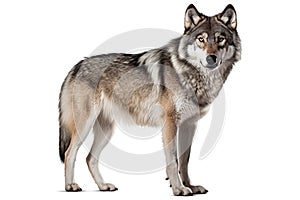 Grey wolf isolated in a white background. Generative AI