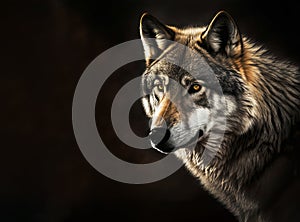 Grey wolf portrait with copy-space, generative AI