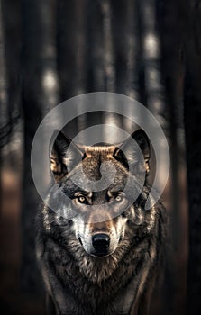 Grey wolf portrait with copy-space, generative AI