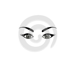 Grey woman make-up beautiful eyes with black eyebrow isolated on white background for beauty salon logo design