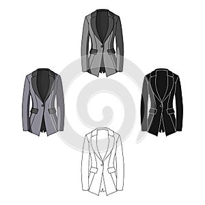 Grey Women s jacket with pockets. Work austere style.Women clothing single icon in cartoon,black style vector symbol