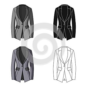 Grey Women`s jacket with pockets. Work austere style.Women clothing single icon in cartoon style vector symbol stock