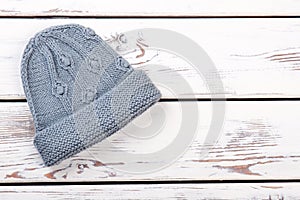 Grey women`s tuque, flat lay.