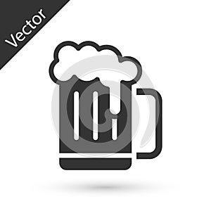 Grey Wooden beer mug icon isolated on white background. Vector