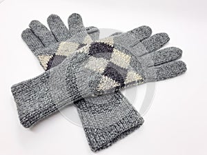 Grey Wool Winter Gloves in White Isolated Background 04