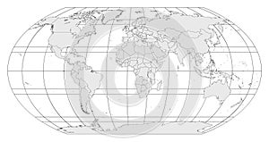 Grey world map with meridians and parallels grid on white background. Vector eps8 photo
