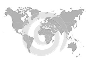 Grey World map on white background. High detail blank political. Vector illustration