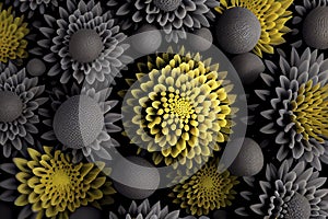 Greyand yellow flowers pattern, Generative Ai