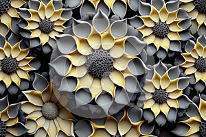 Greyand yellow flowers pattern, Generative Ai
