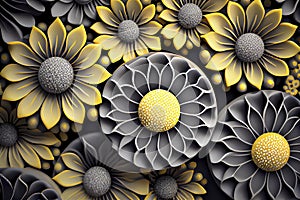 Greyand yellow flowers pattern, Generative Ai