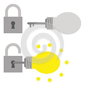 Grey and yellow light bulb keys with padlocks