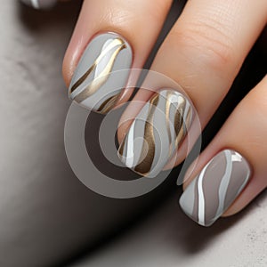 Grey Zebra Stripes And Gold: A Shiny Silver Stripe Hand-coloring Style