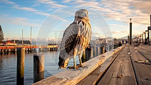 Greybrown Owl On Dock: A Stunning Photo In San Francisco Renaissance Style