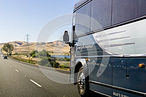 Greyhound bus on a freeway